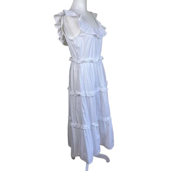 J. Crew Sz 6 White Swiss Dot Printed Ruffle Tiered Midi Dress w Tie Back BZ797 - Picture 6 of 16